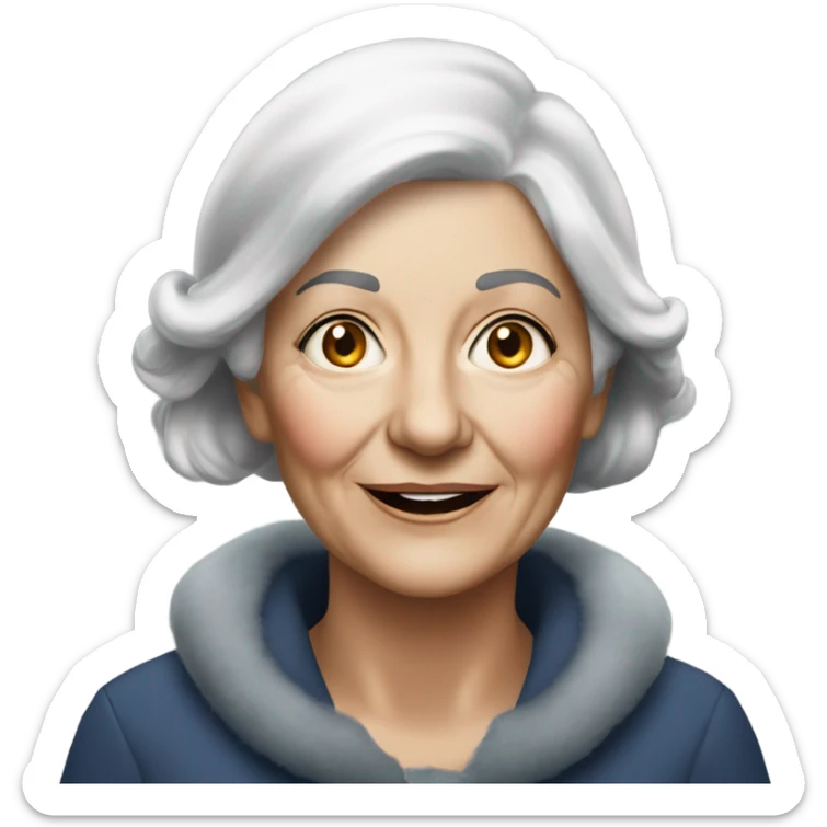realistic portrait of older caucasion  woman with silver hair and  with Santa cap sticker