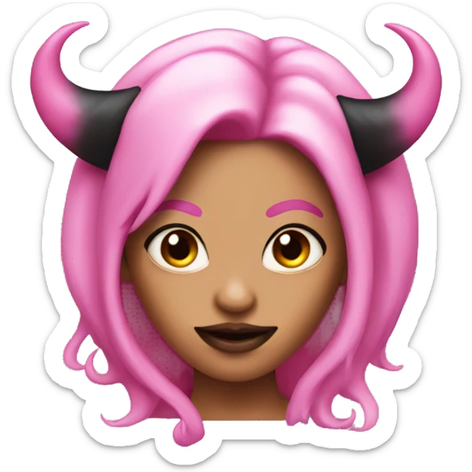 pink demon woman with black hair and horns sticker