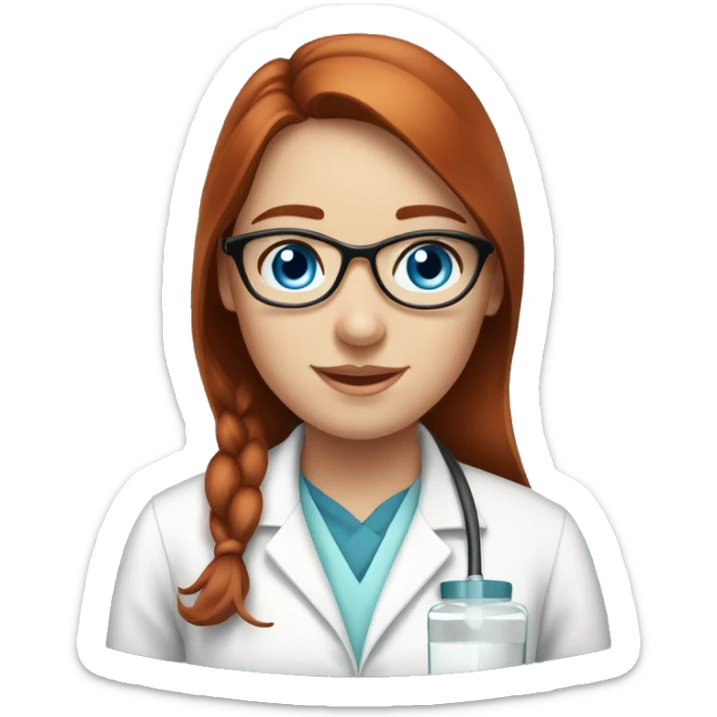 Blue eyed, Auburn hair, pharmacist girl with glassse  sticker