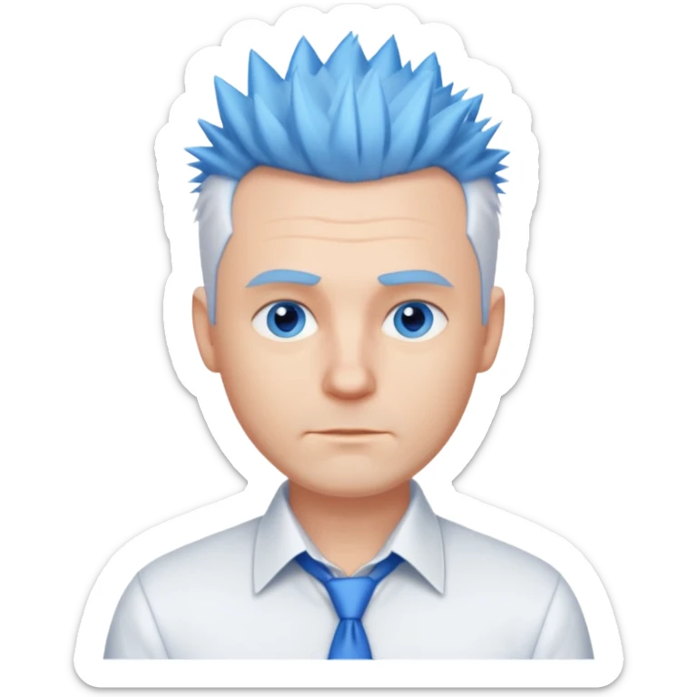 40 yr old white man short white spike hair dress shirt blue eyes no smile sticker