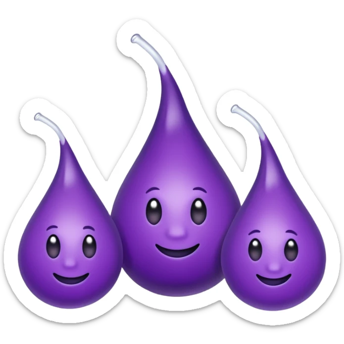 3 purple Drops with kool aids signature color, Juicy , no faces, just like the drops emoji 💦, just singular no extras, spraying left make them sideways sticker