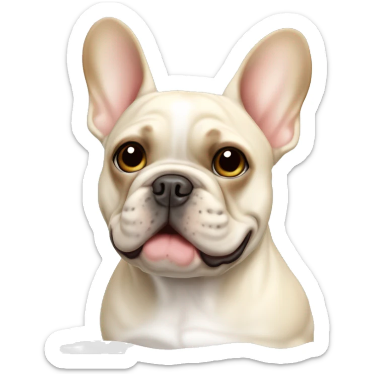 Cream French bulldog with a light brown right ear and two brown spots near the end of its back  sticker