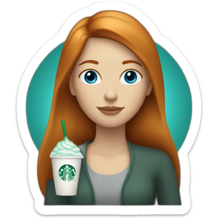 Ginger straight hair and blue eyes woman drinking Starbucks  sticker