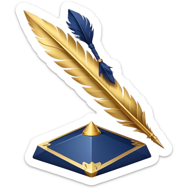 A golden quill crossing with a d20 that has no marks or numbers
Color: Gold and deep navy blue sticker