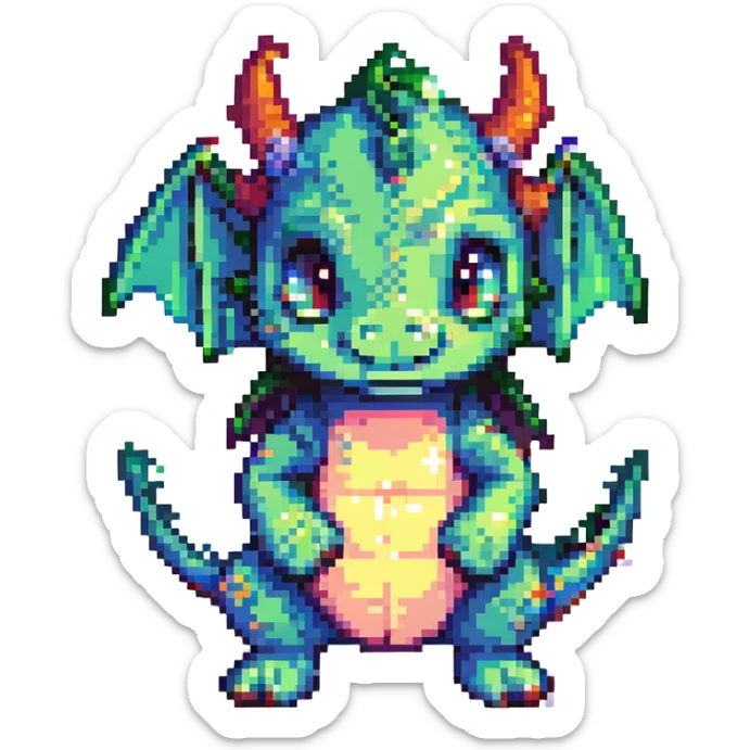 the face of a cute fitness dragon coach, pixel art style, chibi proportions sticker
