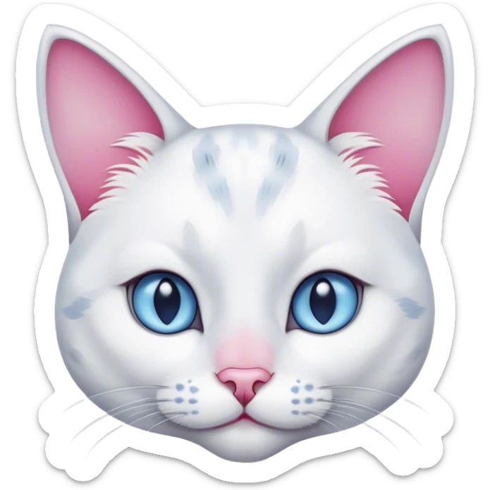 White female cat with grey ears and a face with grey spots, a pink nose and dark blue eyes. sticker