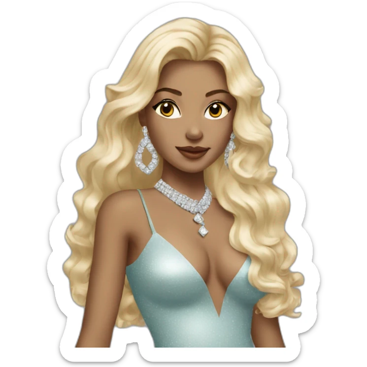 glam rich girl with diamonds on her handbag with blonde long hair sticker