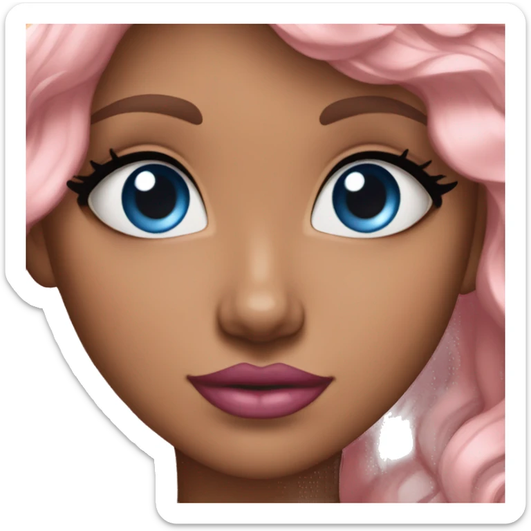 tan skin, blue eyes, wavy hair, pink lips tall, few freckles, zoomed out sticker