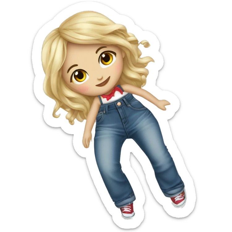 ragazza bionda occhi marroni orecchini grandi a cuore maglietta nero jeans stretti sticker