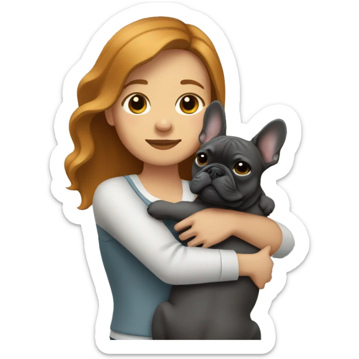 caramel hair woman hugging dark gray french bulldog sticker