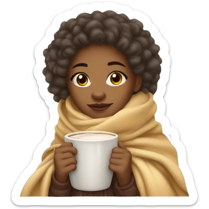 cute light skin girl with a blanket and hot cup of cocoa sticker
