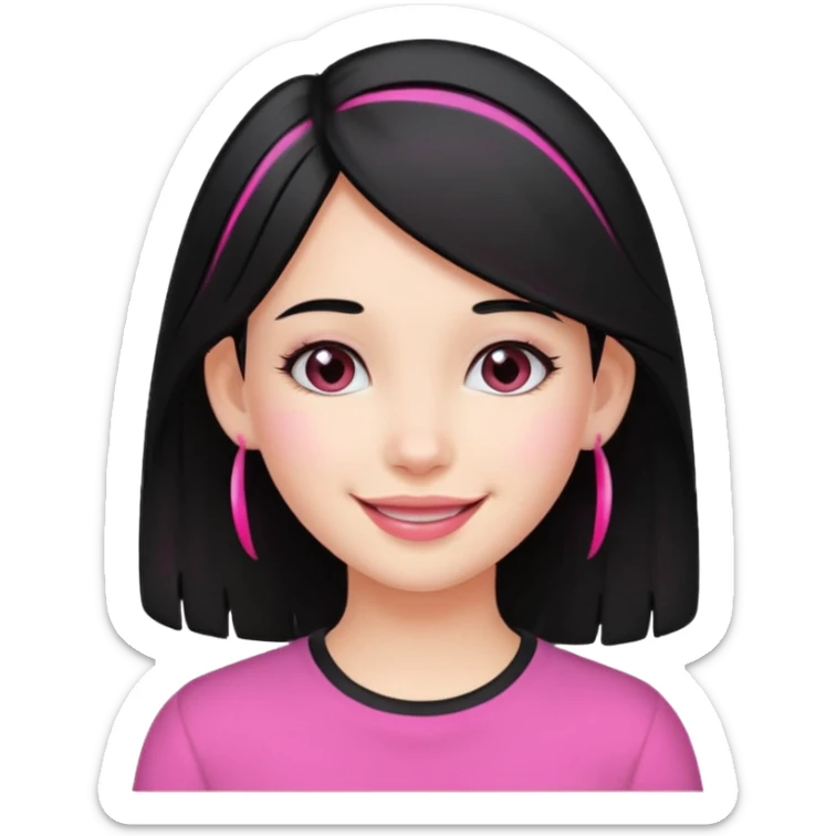 girl with black hair and pink streak by ear sticker