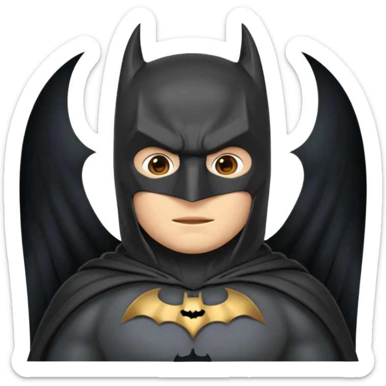 generate a batman emoji with just the face showing and part of the cloak and and wings. Shade the mask in the color #394A8E. Shade the wings in the color #EF7221. Shade the cloak in the color #61893D sticker