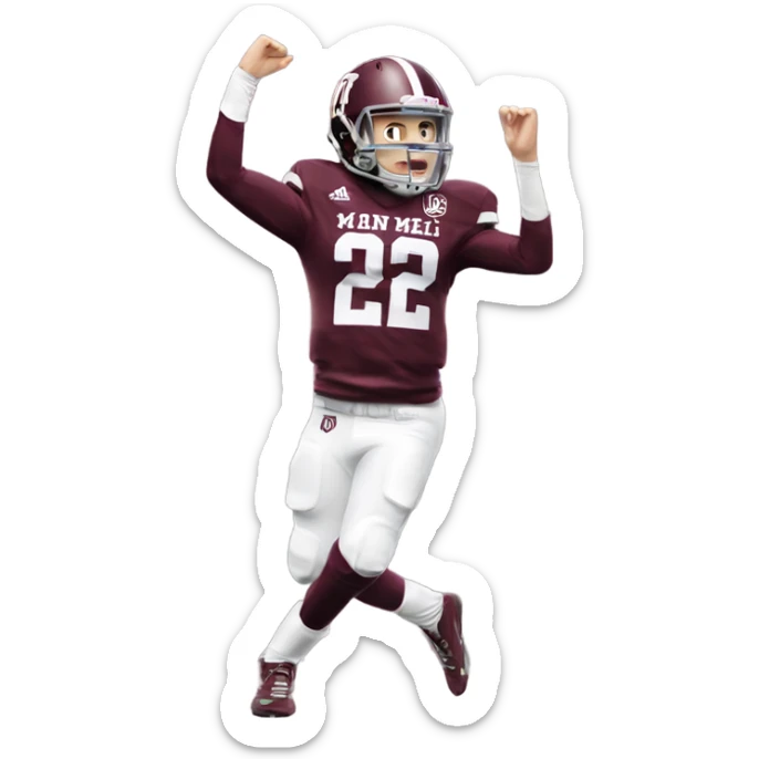 Johnny manziel in a maroon Texas a&m jersey with white pants doing the heisman pose sticker