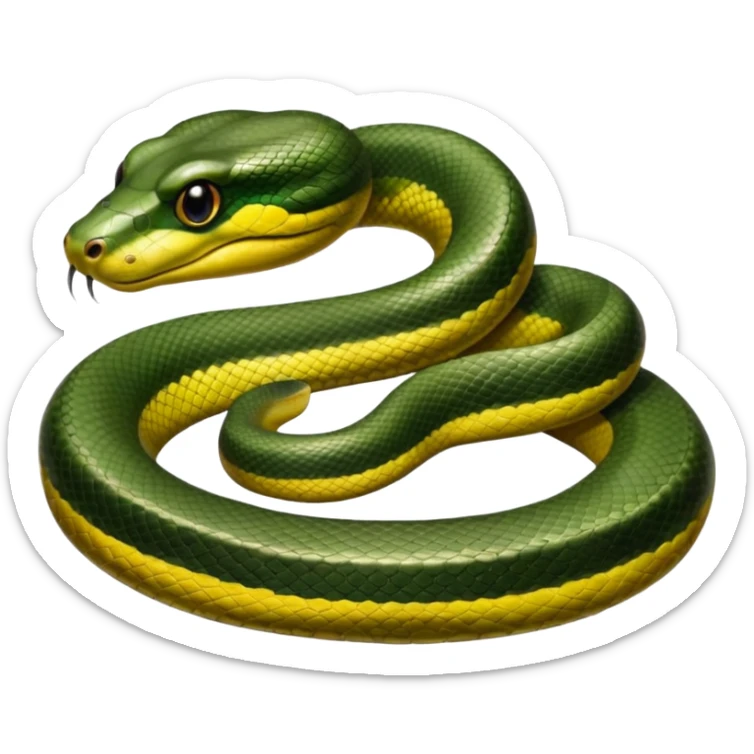 A photo-realistic digital illustration of a Green Anaconda, chest upward, with a broad, flat head, muscular body, and high-set eyes. Its olive-green body is covered with symmetrical, bold black oval spots, and its smooth, glossy scales highlight its large, powerful build. sticker