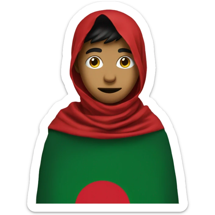 Bangladesh flag behind, a 20 year young boy in front , red cloth covering his face sticker
