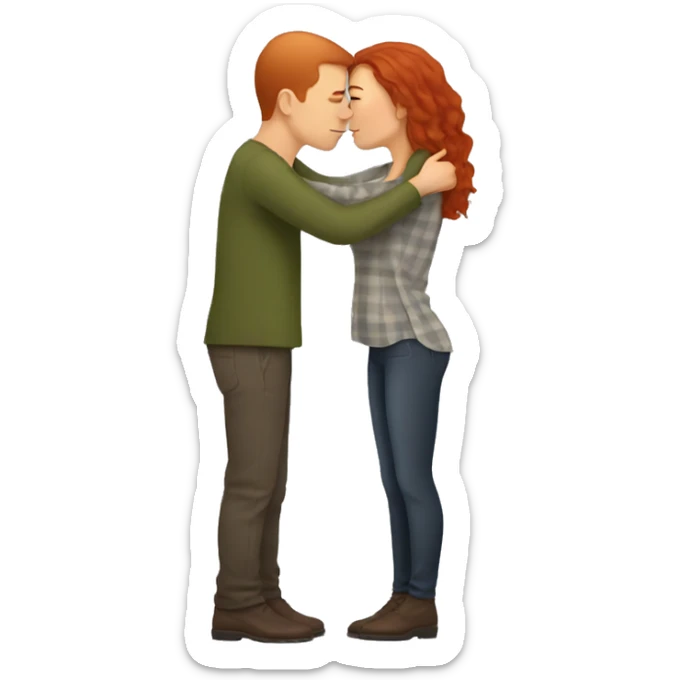 Red hair woman kissing a brown hair man clean shaven sticker