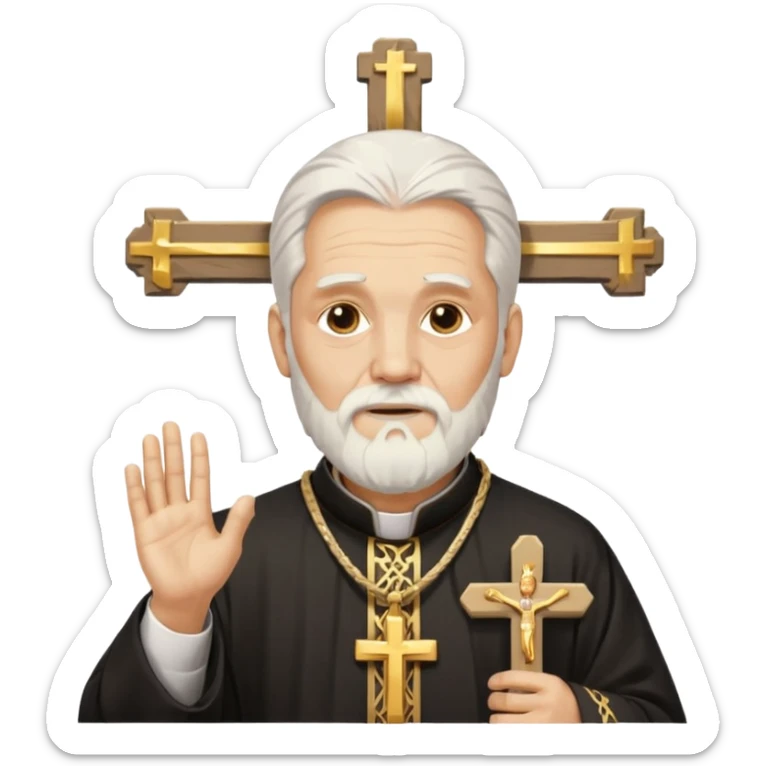 Older Orthodox Christian priest crossing himself (making the sign of the cross) with the movement of the Cross outlined in gold streaks sticker