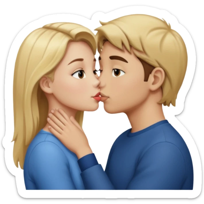 Blonde girl and brown hair boy kissing sticker