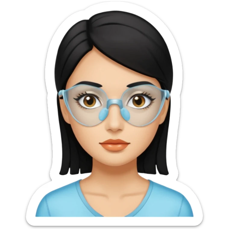 make an emoticon of a woman that has gel-like under eye patches of skincare of transparent color and make the woman slightly indian with only skintone and hair and no other such element and make the patches slightly bigger while keeping them transparent sticker