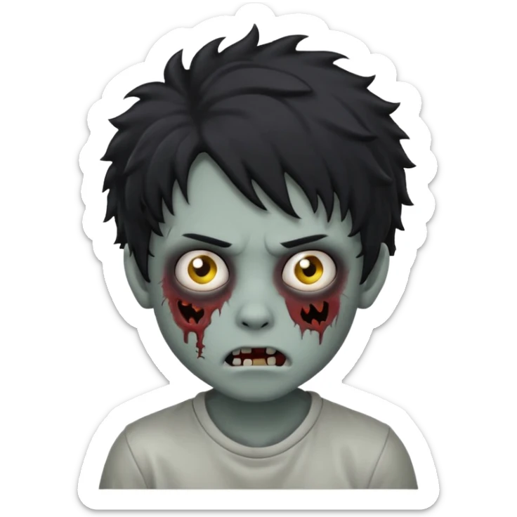 boy zombie with curly black hair emo grey skin make the emoji look like this one 🧟 sticker