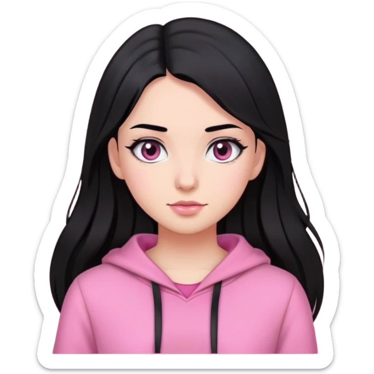 Black hair wave long hair Black eyes Pink clothes Girl sticker