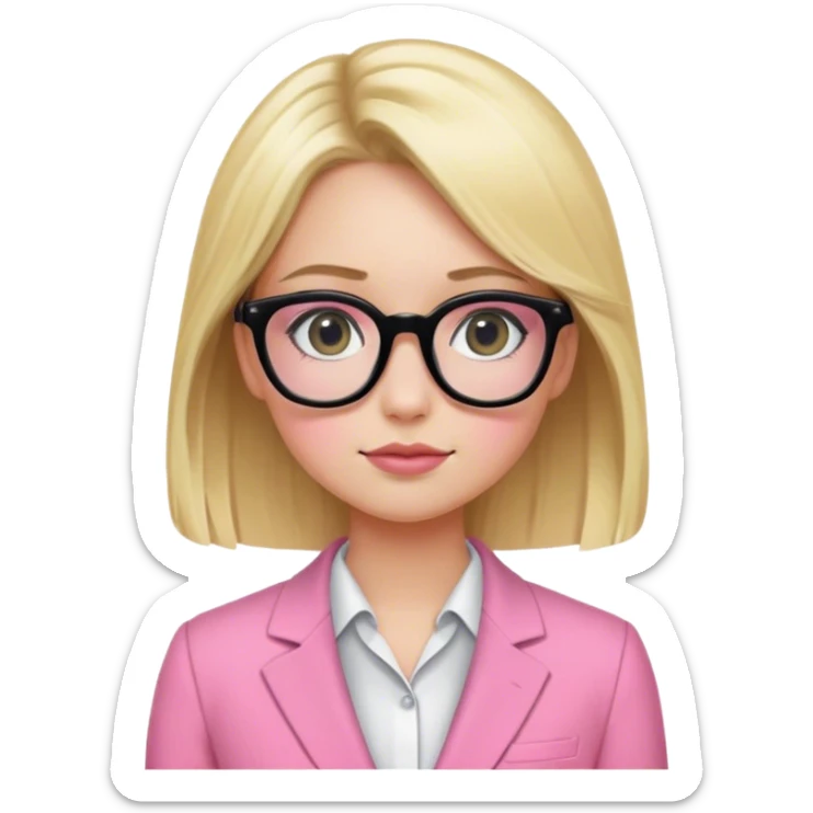 Blond girl pink suit black Eyeglasses sticker