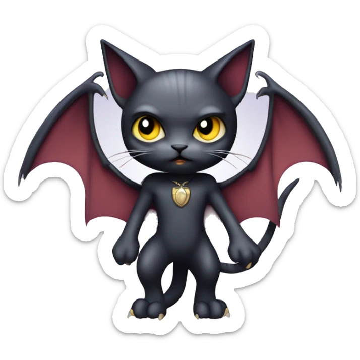 Cute edgy cool kawaii vampiric dark cat-vernid-Fakémon-Digimon with bat-wings as ears full body sticker