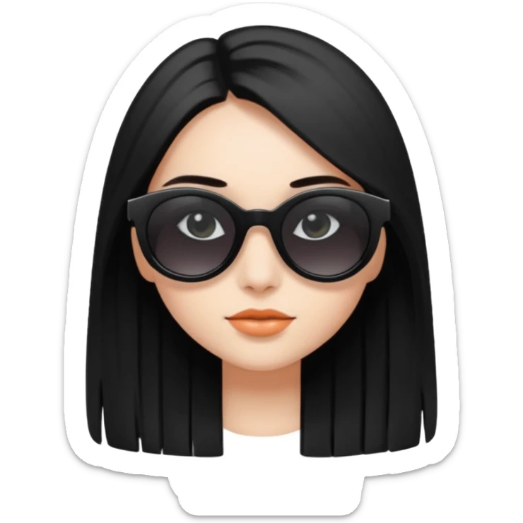Génère moi un emoji d’une fille avec des lunettes noire et des cheveux lisse attaché avec des cils mi-long  sticker