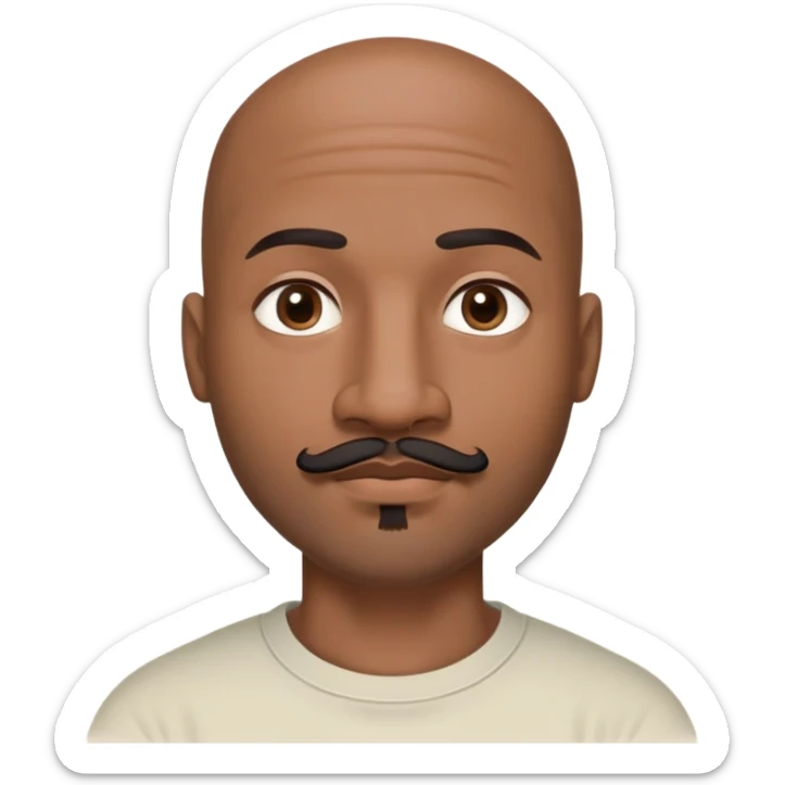 Oxumarê as a 37-year-old bald Black man with smooth oval head, indigenous facial features, mustache with goatee (no facial hair on sides of face), contour from chin to lips, and a mole on left side below lip sticker