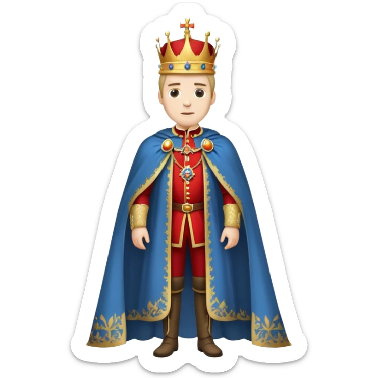 Full body of Carlos I of Spain, Habsburg king standing in royal attire with crown, cape, and prominent jaw sticker