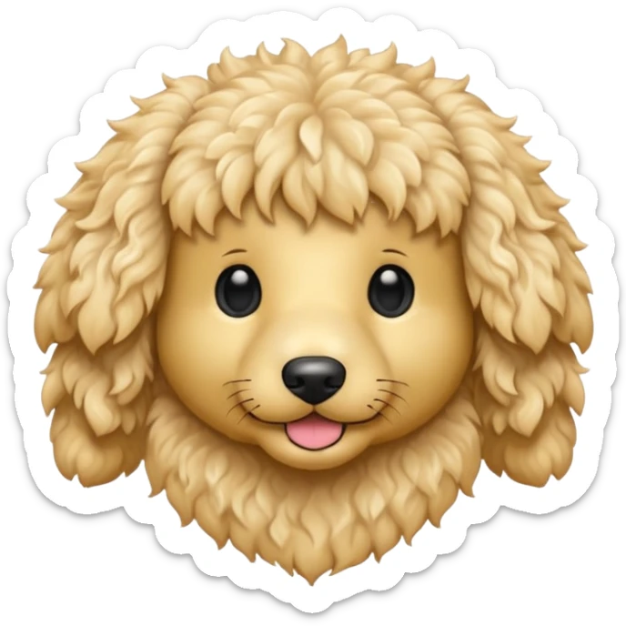 Can you make me an emoji of a white mini golden-doodle no brown in his fur that looks more like a poodle with black eyes? sticker