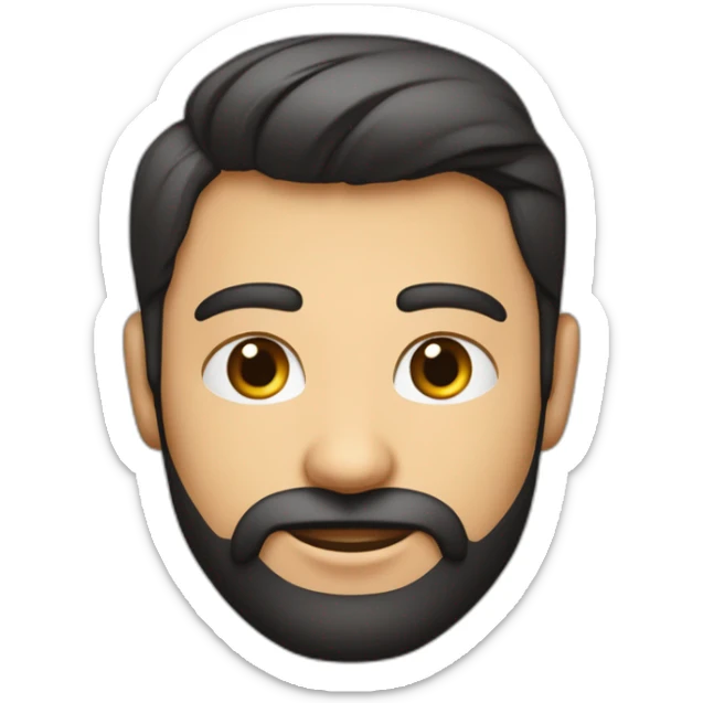 Un emoji de un hombre joven de cabello corto con barba corta cejas medianemente pobladas labios gruesas ojos cafés oscuros , con figura atlética , camiseta de color negro  sticker