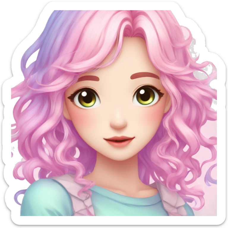 Gorgeous Beautiful Blushing Petite Colorful-Shiny-Pastel-Fairy-Anime-Girl with beautiful gradient pastel hair aesthetic outlined sticker