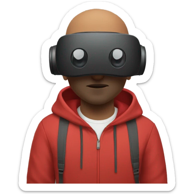 Bald Brownman with no facial hair and a red hoodie playing VR sticker