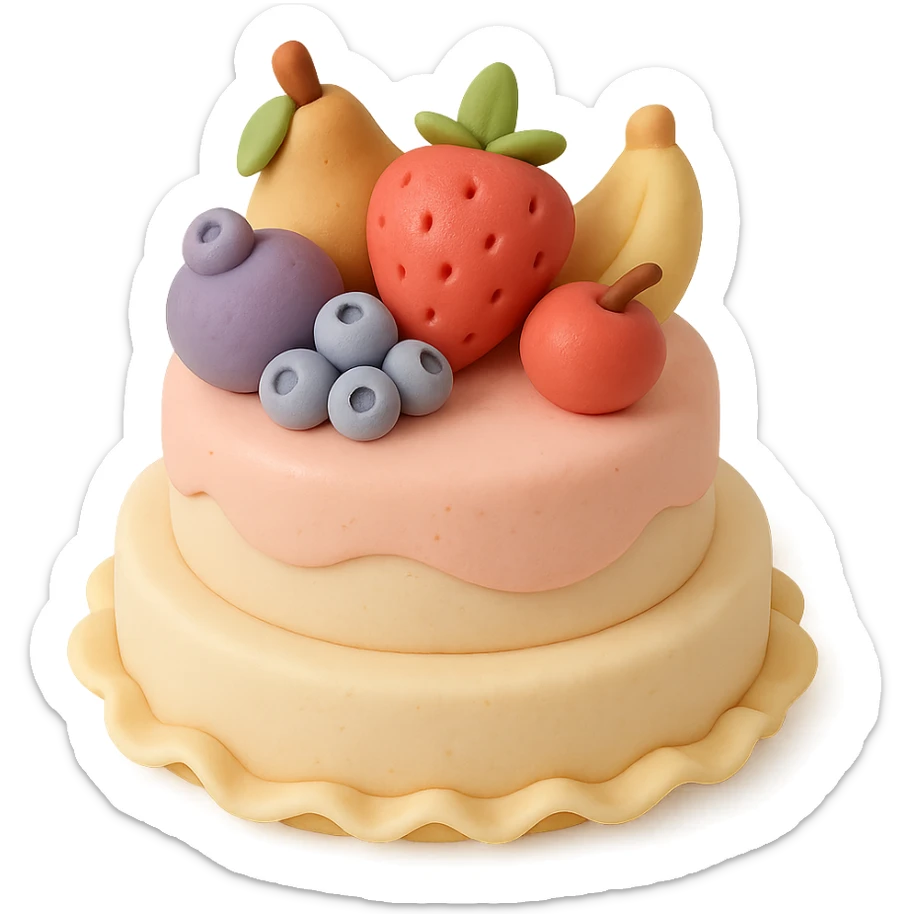 tiered fondant cake with fruit toppings sticker
