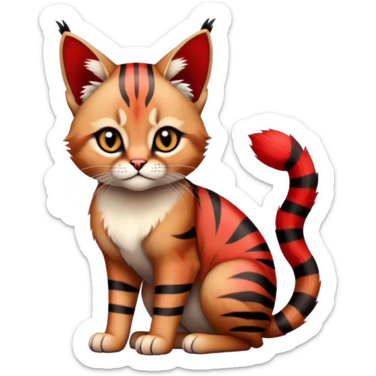 Gothic exotic Red and black and edgy and cute tropical shiny Fantasy-Siamese-Bobcat-Caracal-Scottish-Fold-feline-Fakémon-feline-hybrid (full body) sticker