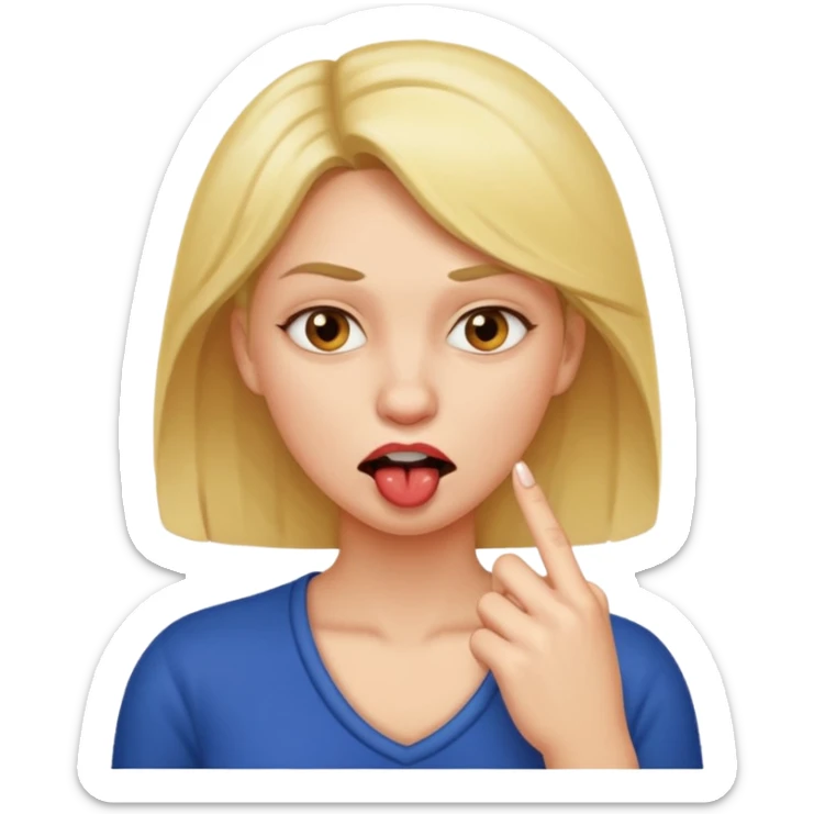 🙎🏻‍♀️ este emoji se tiene que estar mordiendo el segundo dedo, el que está a un lado del dedo, tiene que ser mujer  sticker