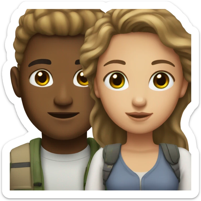 Couple, mixed race girl with brown eyes and white man with light brown hair and green eyes  sticker