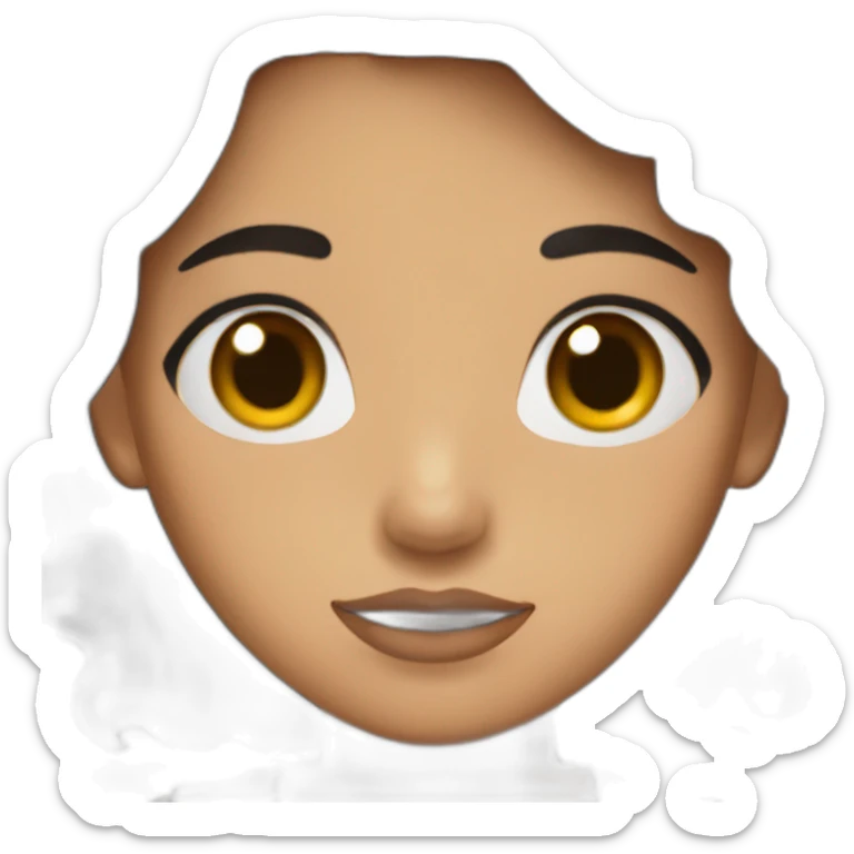 A girl with black hair, brown eyes, and a brown dress Her mouth closed sticker