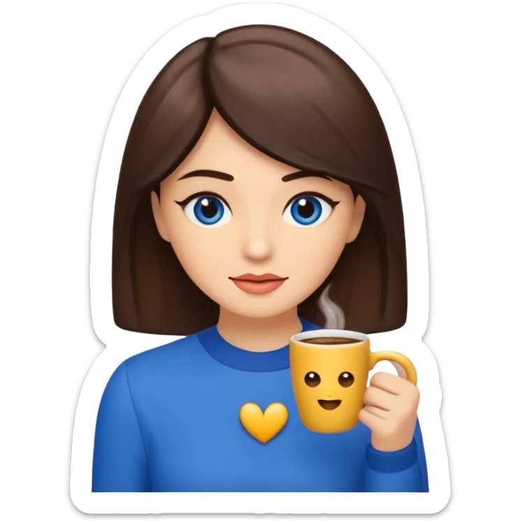 Memoji piel morena ojos cafés cabello largo color azul con esté 🖕🏻emoji sticker