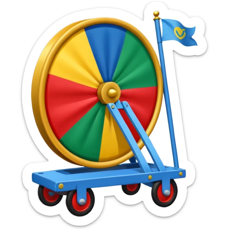 Un emoji drapeau avec la moitié de bleu et l’autre de vert avec une roue de roulotte rouge au centre assez grande sticker