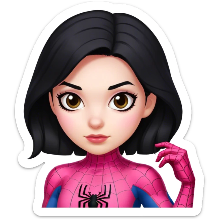 Mexican girl white skin black hair in pink spiderman costume sticker