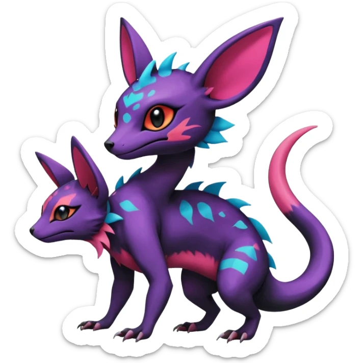 Rare epic aesthetic colorful Salandit-Noibat-Eevee-Genet-species-Fakemon-hybrid-creature, with markings, full body sticker