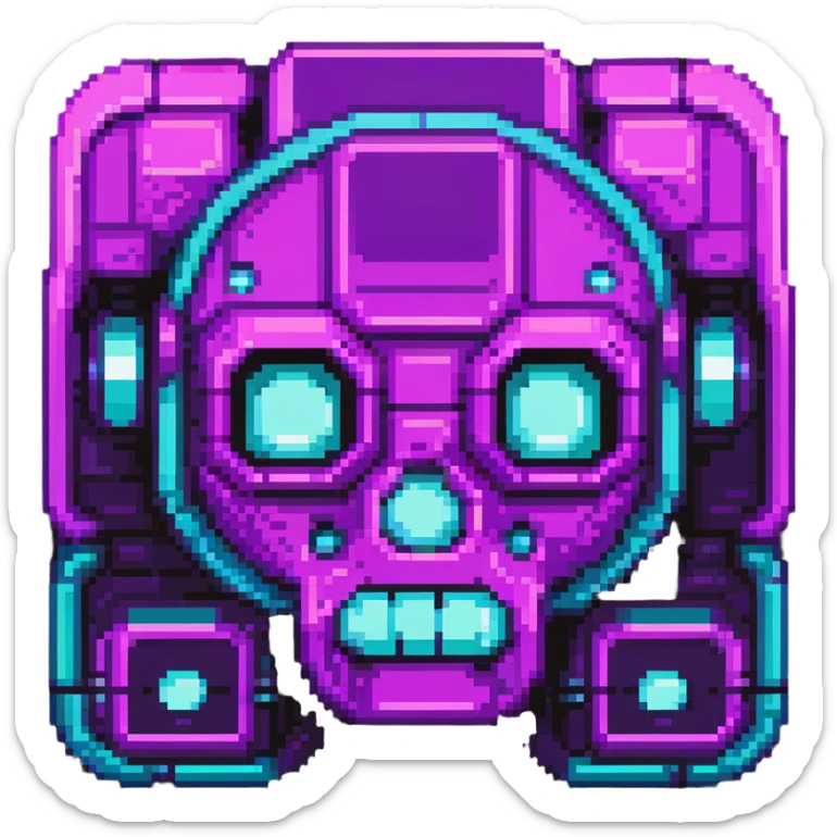 futuristic cyberpunk pixel art icon, vivid neon colors purple magenta cyan, minimal expressive design, 32x32, centered, high contrast, transparent background, no text, suitable for dark background, channel name symbol sticker