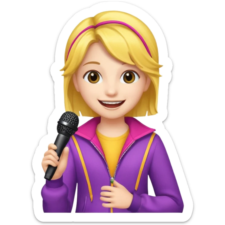 A cheerful teen singer with colorful outfit, performing with big smile. sticker