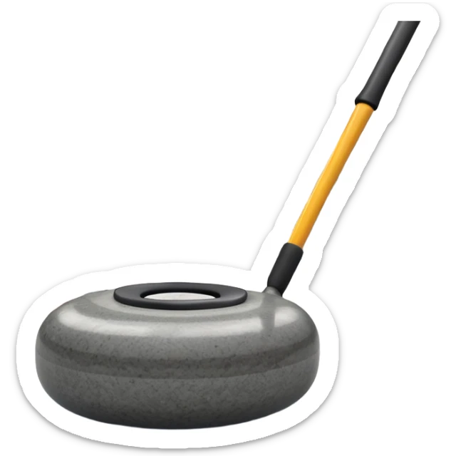 An icon showing a detailed close-up of a curling stone sliding across the ice, with a broom in motion beside it. The background features an indoor stadium with cheering spectators on the stands. Transparent background captures the strategy and focus of curling. sticker