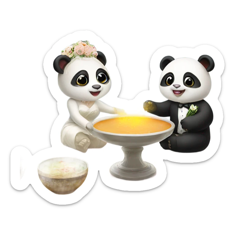 Baby panda bride marriage bowl of soup at altar sticker