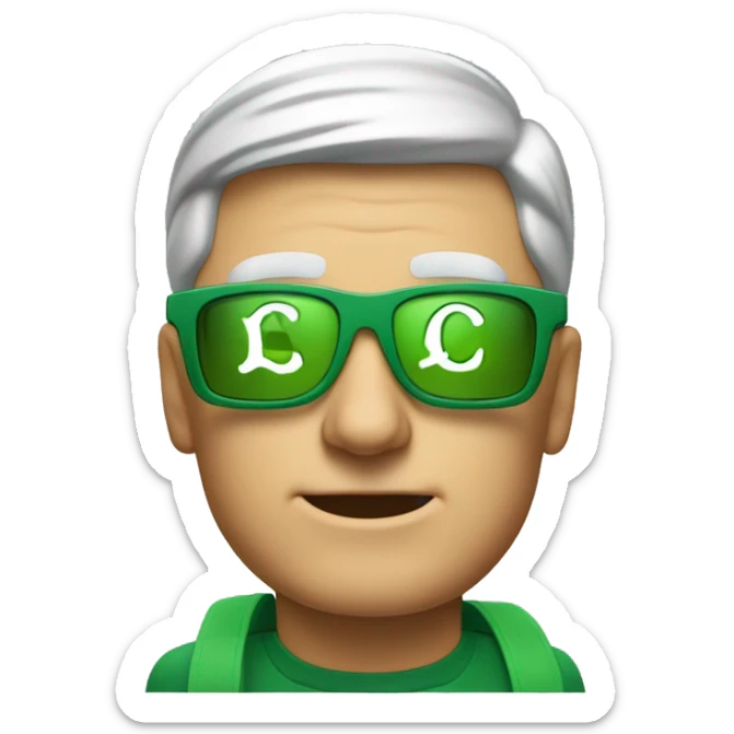 tim cook wearing a green eyeshade with a bag of money in the corner sticker