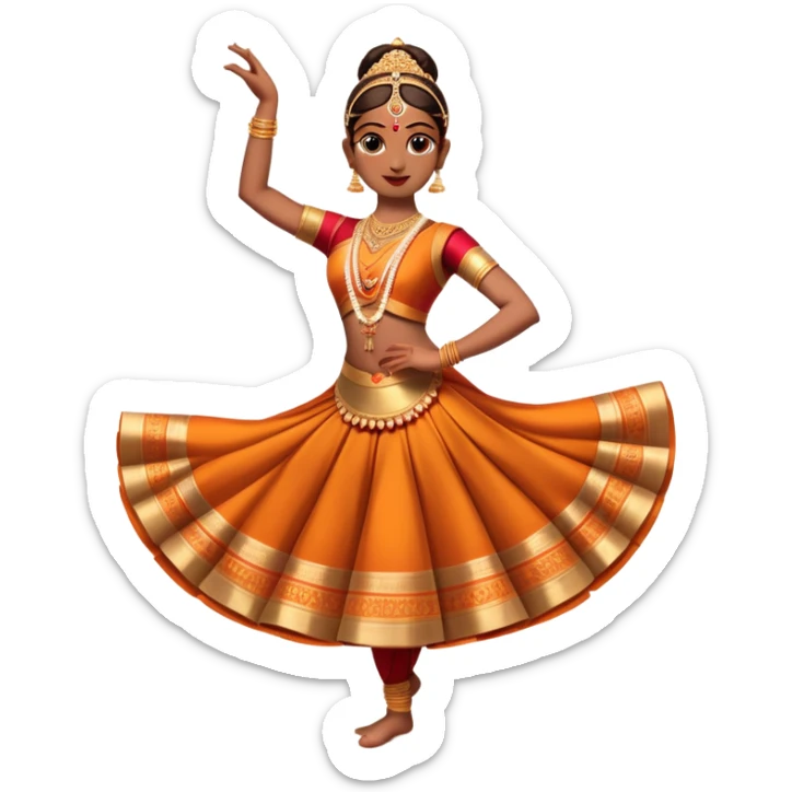 cinematic-realistic-bharatanatyam-dance-emoji,-depicted-as-an-elegant-classical-indian-dance-performance-with-graceful-poses,-intricate-costumes,-and-expressive-hand-gestures,-rendered-with-rich-textures-and-warm-dramatic-lighting, single dancer sticker